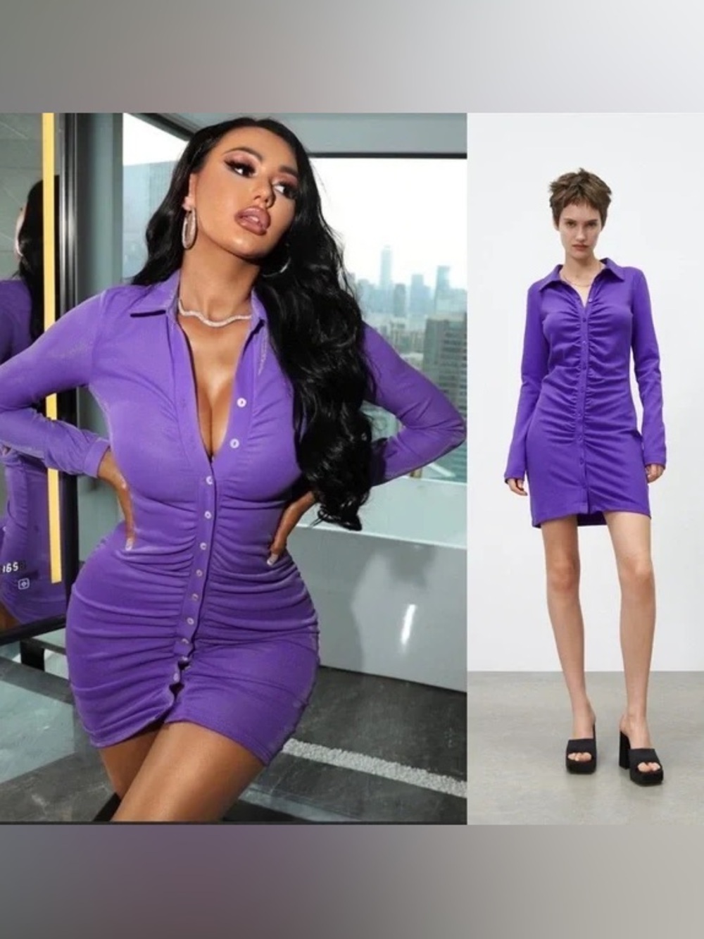 ZARA Ruch Shirt Dress in Purple